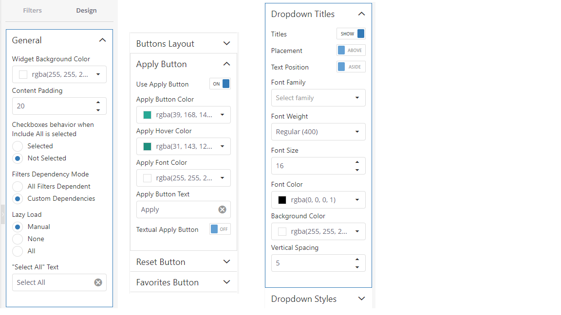 Design panel options