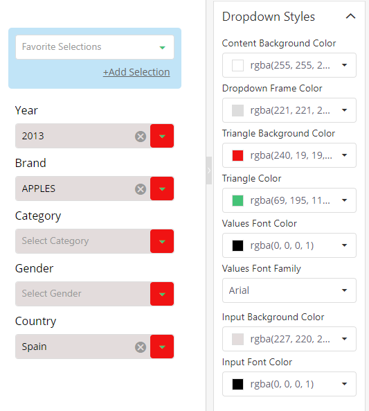 Filters dropdown styles
