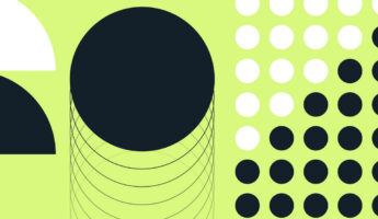 Abstract geometric pattern with circles and shapes on green background