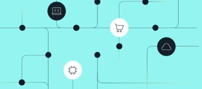 Connected network illustration with technology and cloud icons