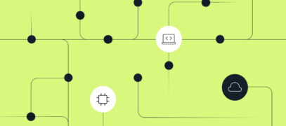 Connected network illustration with technology and cloud icons