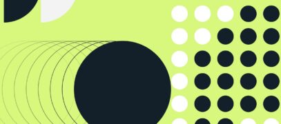 Abstract geometric pattern with circles and shapes on green background