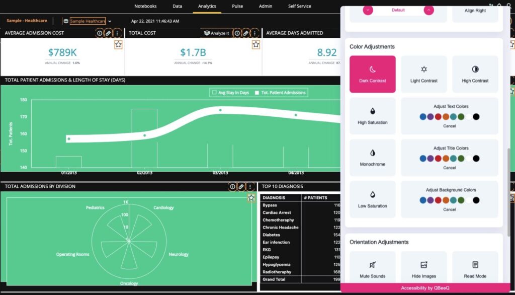 Accessibility app in high contrast mode