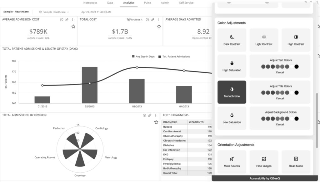 Accessibility app in monochrome mode