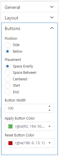 Design panel options - buttons
