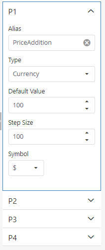Design panel options - parameters
