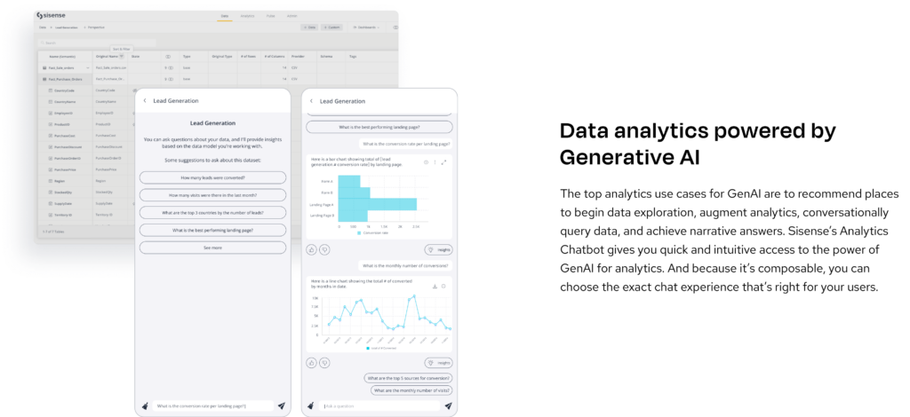 HireLoop conversational genAI chatbot functionality examples, including insight questions to select, visualization outputs, and text inputs and results.