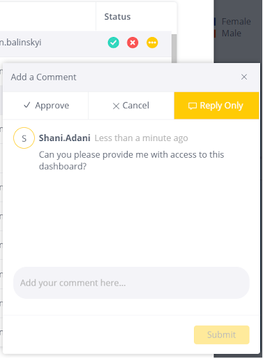 Request actions dashboard